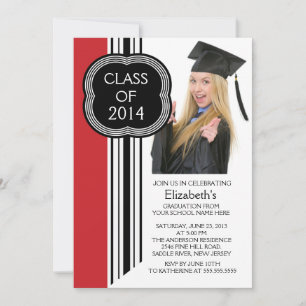Modern White Red Photo Graduation Party Invitation
