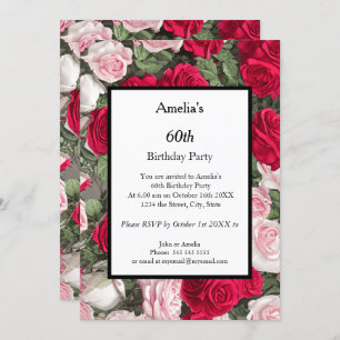 Modern white red roses Birthday Party   Invitation