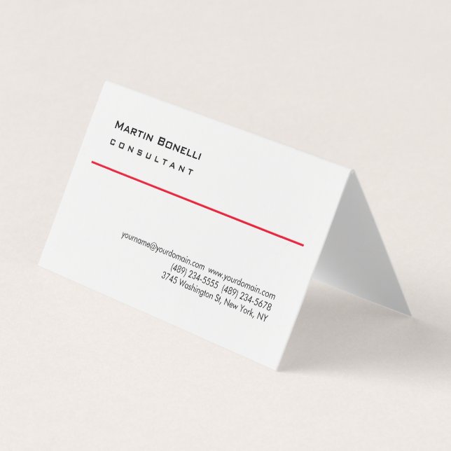 Modern White Red Simple Consultant Business Card (Front)