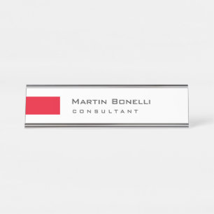 Modern White Red Simple Consultant Desk Name Plate