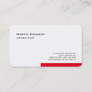 Modern White Red Simple Plain Minimalist Business Card