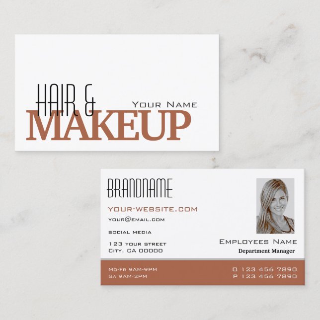 Modern White Reddish Brown with Photo Professional Business Card (Front/Back)