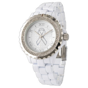 Modern White Ribbon Awareness on Checkers Dial Watch