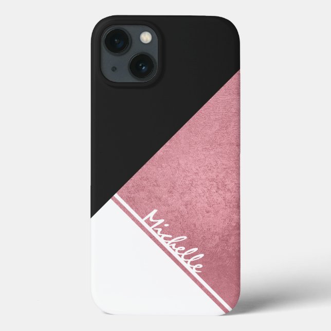 Modern White Rose Gold Black triangle Case-Mate iPhone Case (Back)
