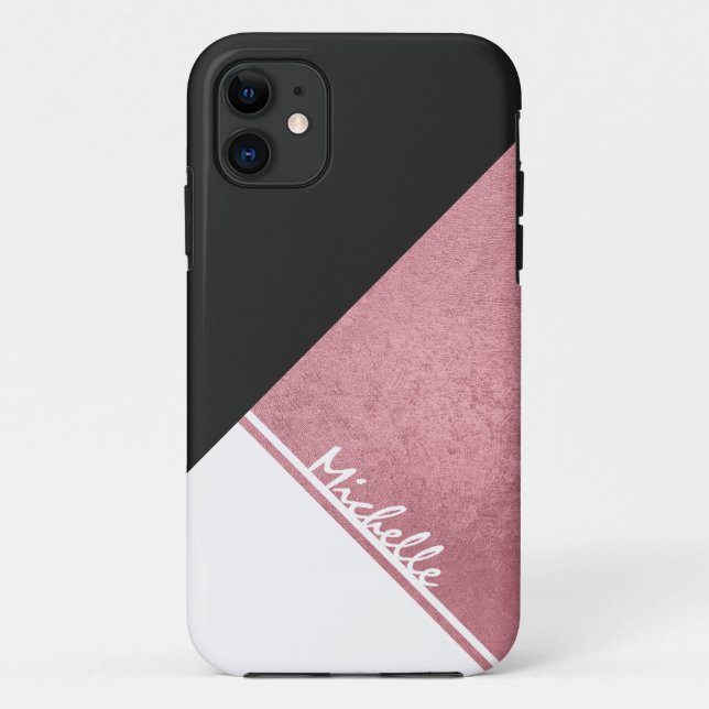 Modern White Rose Gold Black triangle Case-Mate iPhone Case (Back)