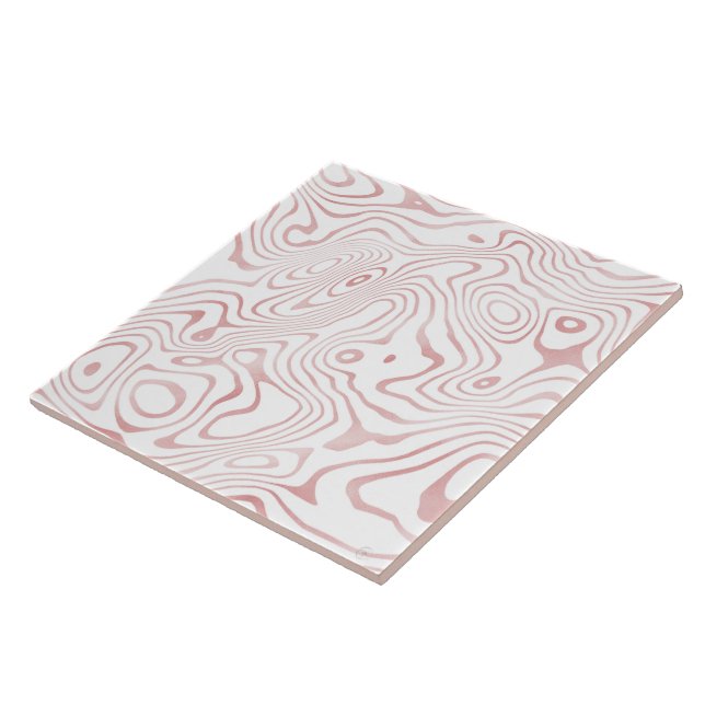 Modern White Rose Gold Marble Abstract Ceramic Tile (Side)