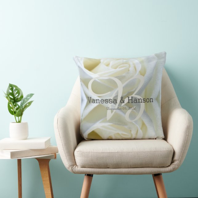 Modern White Rose Keepsake Throw Pillow (Chair)