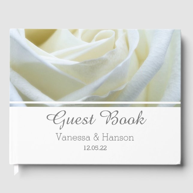 Modern White Rose Wedding Guest Book (Front)