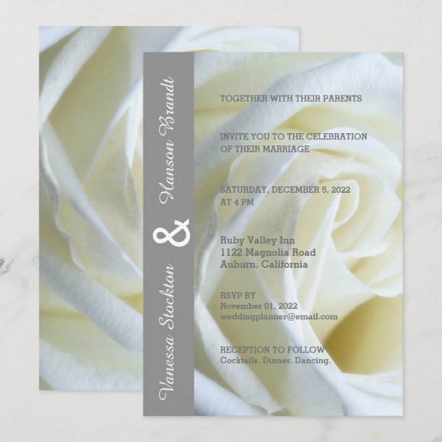 Modern White Rose Wedding Invitation (Front/Back)