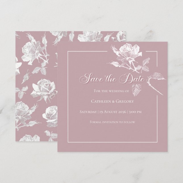 Modern White Roses Dusty Pink Floral Wedding Save The Date (Front/Back)