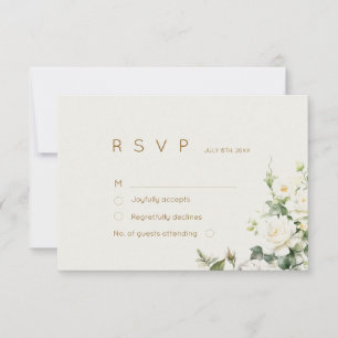 Modern White Roses Elegant Flower Wedding RSVP Card