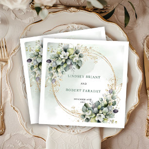 Modern White Roses Greenery Wedding Napkins