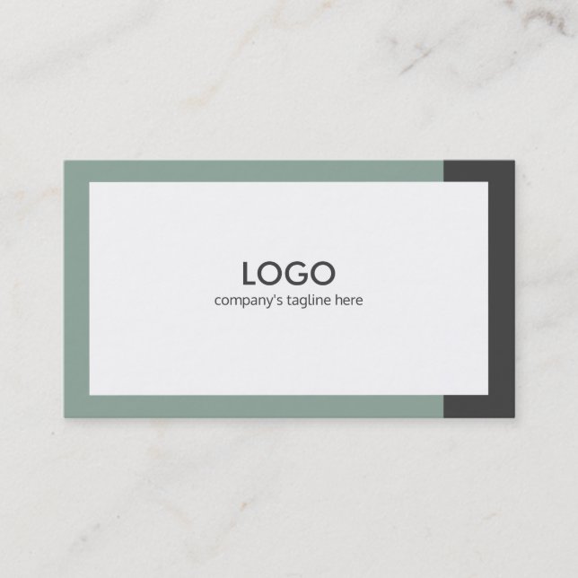 Modern white sage green and grey business card (Front)