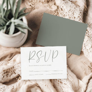 Modern White & Sage Green Wedding RSVP Card