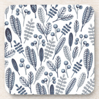 Modern White Scandinavian Floral Pattern Coaster