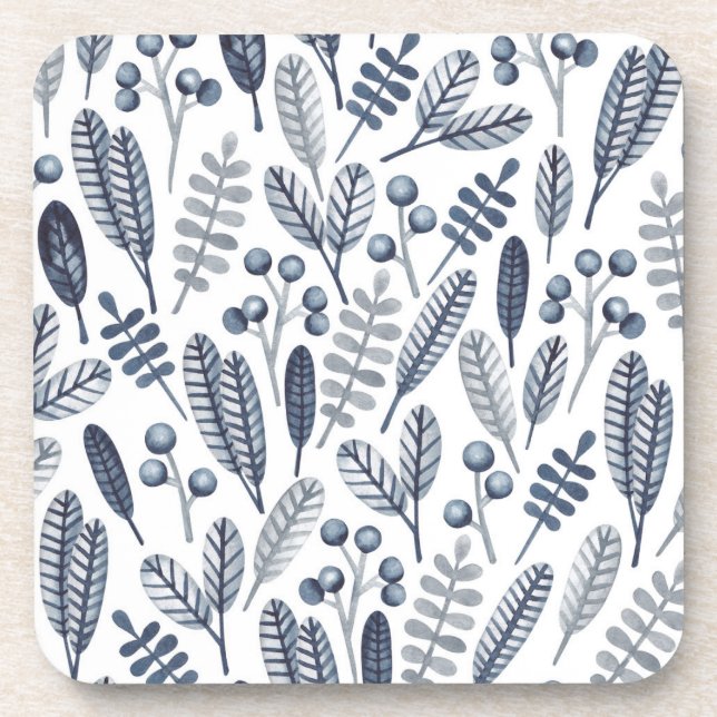 Modern White Scandinavian Floral Pattern Coaster (Front)
