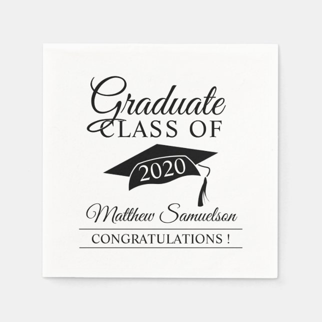 Modern White School GRADUATION Cap Graduate Napkin (Front)