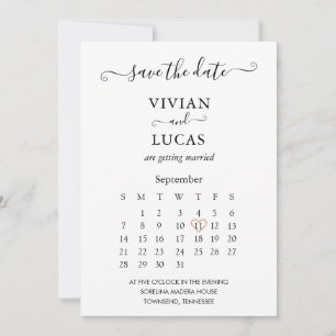 Modern White Script Calendar Save the Date Invitation