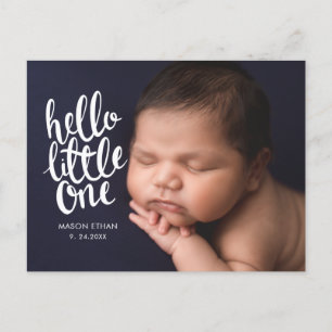Modern White Script Calligraphy Birth Announcement Postcard
