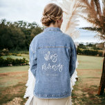 Modern white script calligraphy weddings Bride Denim Jacket<br><div class="desc">Introducing our Mrs. Name Script Calligraphy Denim Jacket—where classic denim meets personalised elegance. Perfect for the new bride! The white script adds a touch of sophistication to your everyday style. Editable text ensures this jacket is not just an outfit but a canvas for your self-expression.</div>