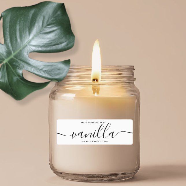 Modern white script candle product label (Creator Uploaded)