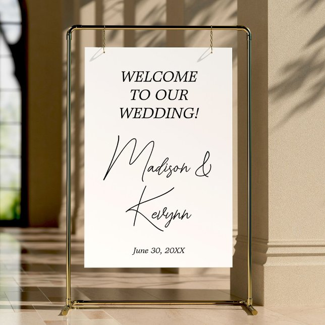 Modern White Script Couples Names Wedding Welcome  (Creator Uploaded)