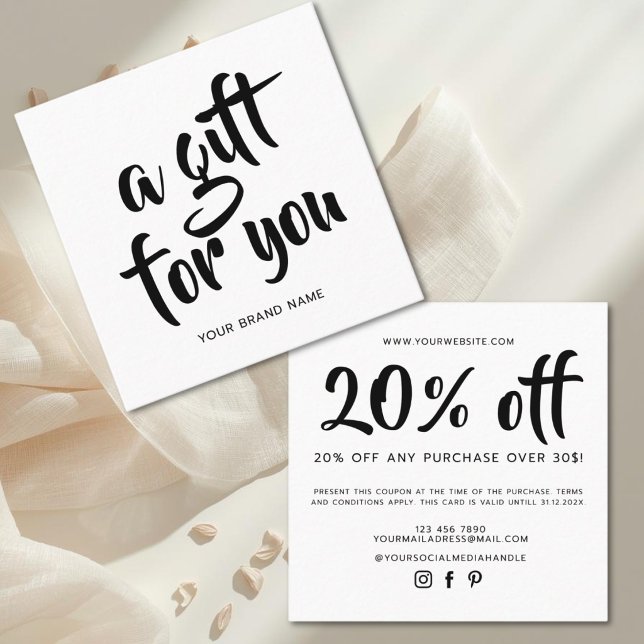 Modern white script coupon discount card (Creator Uploaded)