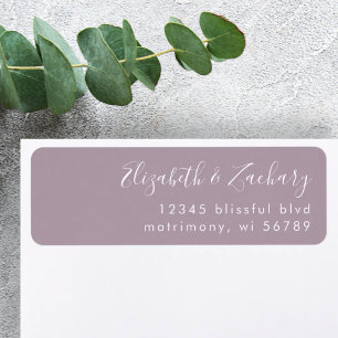 Modern White Script Dusty Lavender Return Address Return Address Label