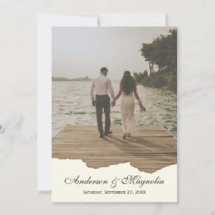 Modern White Script Elegant Photo Wedding Invitation