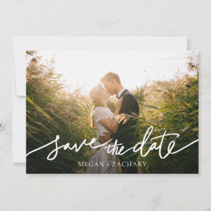 Modern White Script Full Photo Save the Date