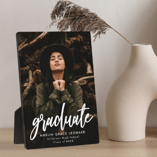 Modern White Script Graduation Photo Plaque