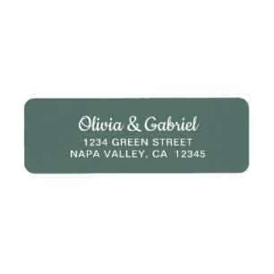 Modern white Script. Green Wedding Return Address Label