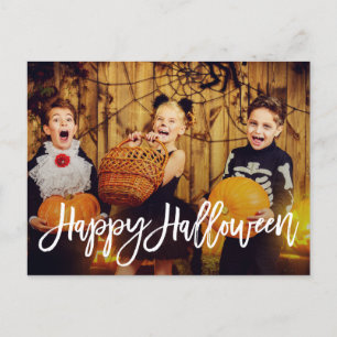 Modern White Script Happy Halloween Postcard