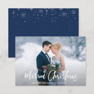 Modern White Script Holiday wedding announcement