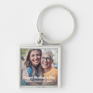 modern white script mothers day photo trendy key ring