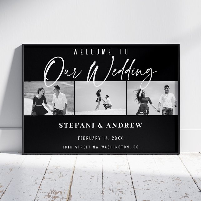 Modern White Script  Photo Elegant Wedding Poster (Creator Uploaded)