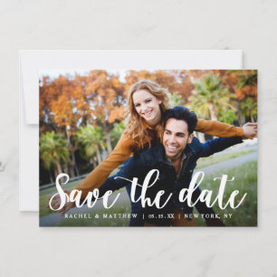 Modern White Script Photo Save the Date