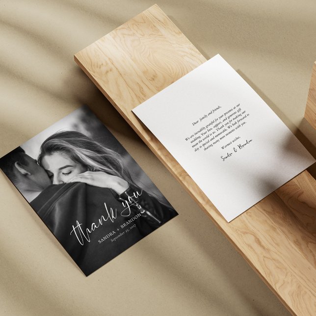 Modern White Script Photo Wedding Thank You Card (Modern White Script Photo Wedding Thank You Card)