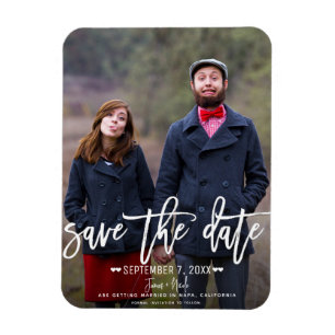Modern White Script Save the Date Wedding Photo Magnet