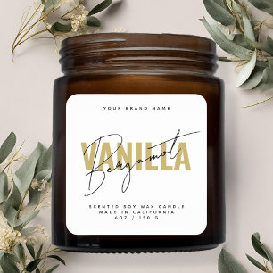 Modern white script typography candle label