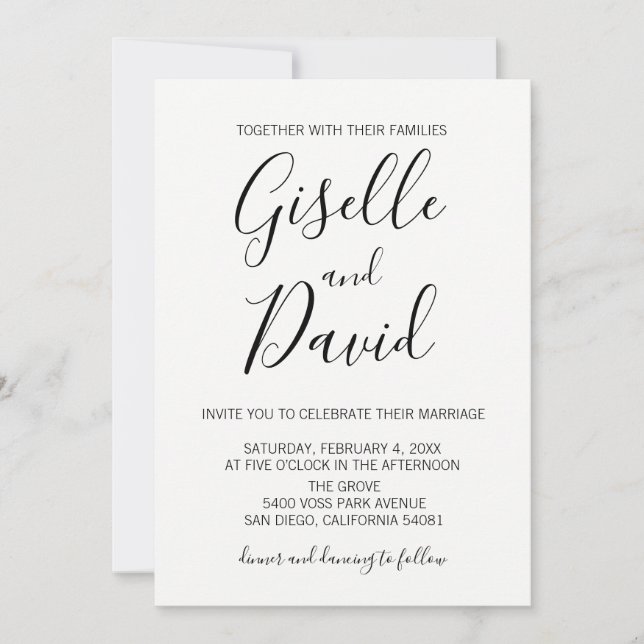 Modern White Script Wedding Invitation (Front)