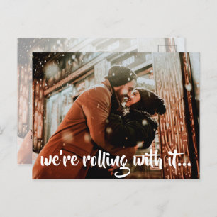 Modern White Script Wedding Photo Save the Date Announcement Postcard