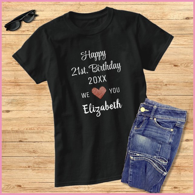 Modern White Script Year And Name 21st. Birthday T-Shirt (Creator Uploaded)