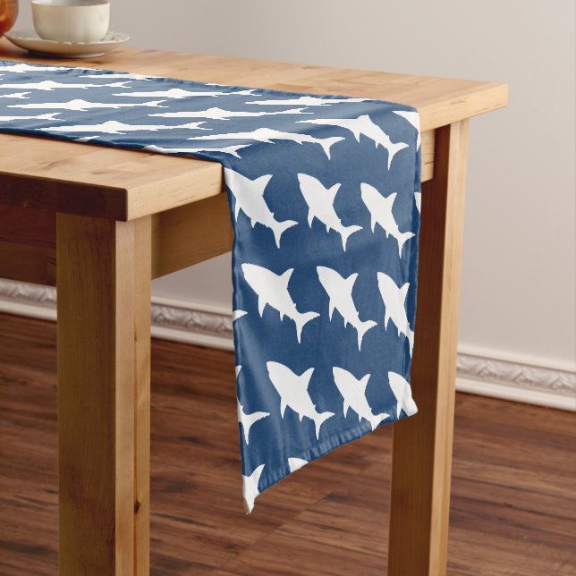 Modern White Shark Silhouettes & Blue Long Table Runner (In Situ)