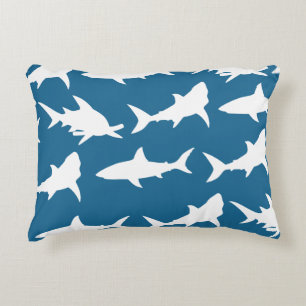 Modern White Sharks & Ocean Blue Decorative Cushion