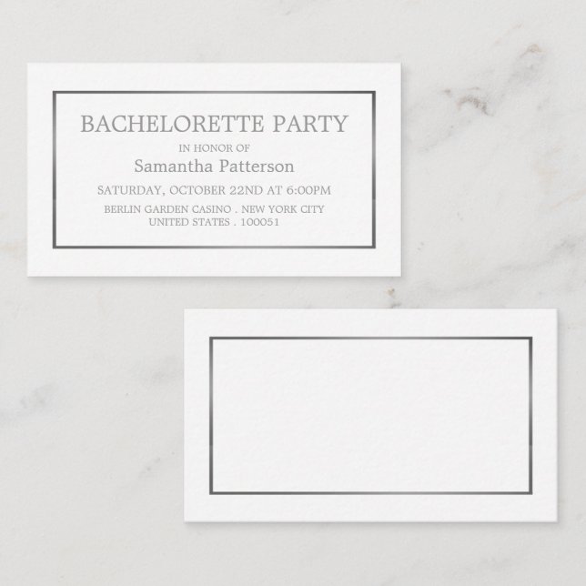 Modern White & Silver Bachelorette Party Ticket (Front/Back)