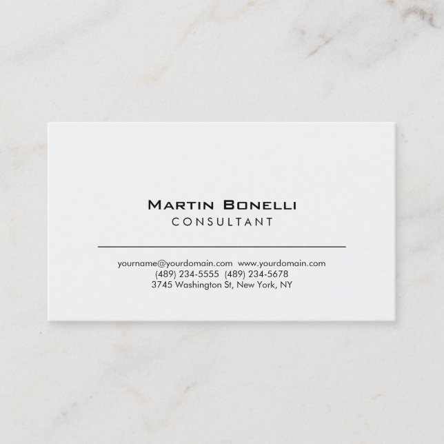 Modern White Simple Consultant Business Card (Front)