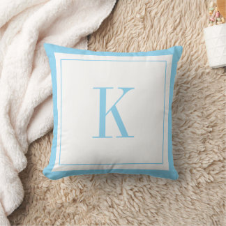 Modern white &sky blue monogram cushion