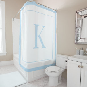 modern White &sky blue Monogram initial Shower Curtain