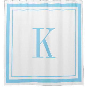 Modern white &sky blue monogram shower curtain